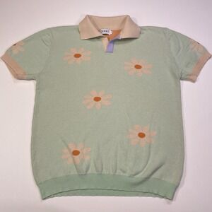 Oxknit Polo Shirt 60's Retro Vibrant Floral Cardigan Mens XXL MCM Mid Century